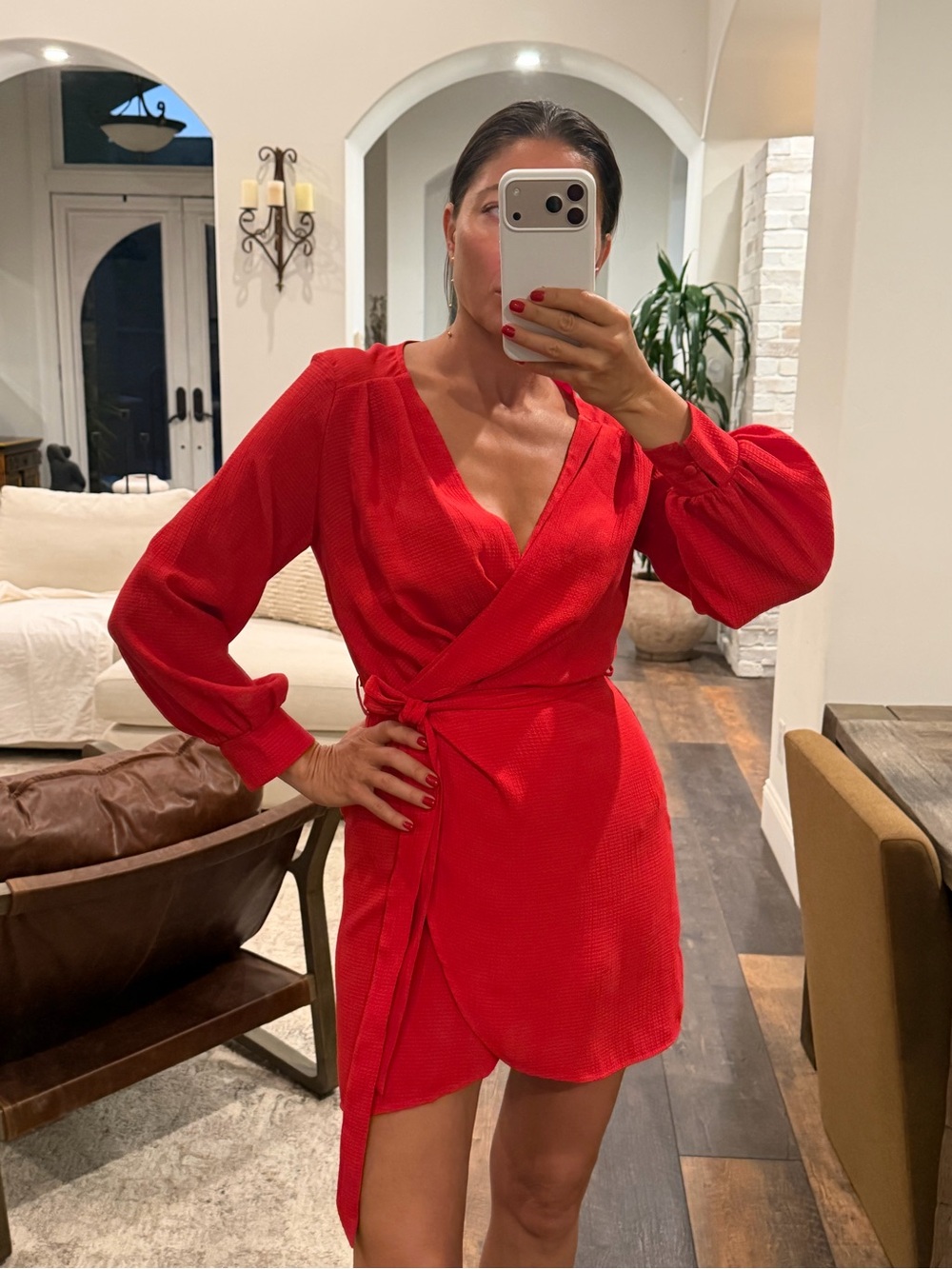 Topshop Red Wrap Mini Dress with Balloon Sleeves